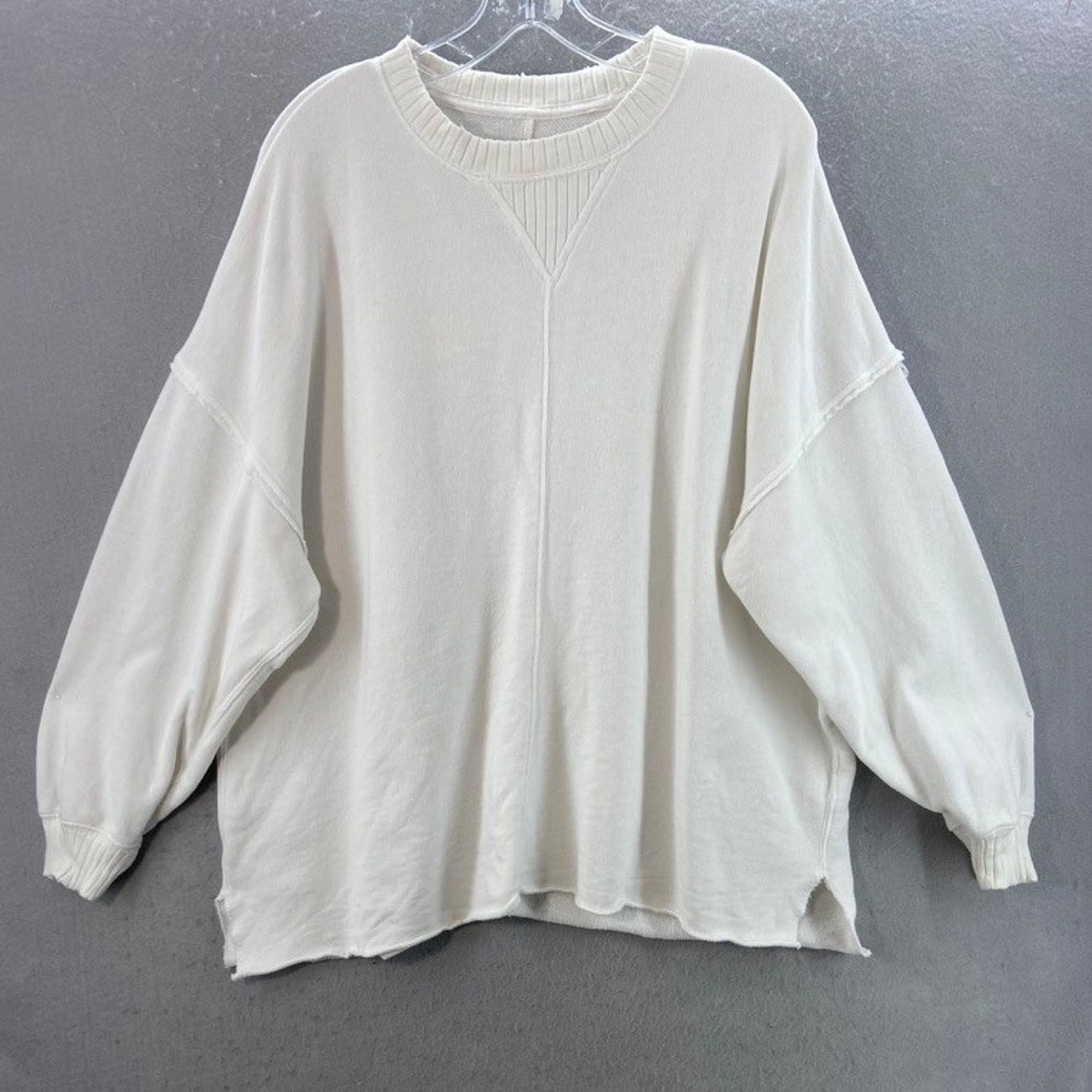 Aerie Sweatshirt Women Small Cream Oversized Exposed Seam Raw Hem Cotton Blend